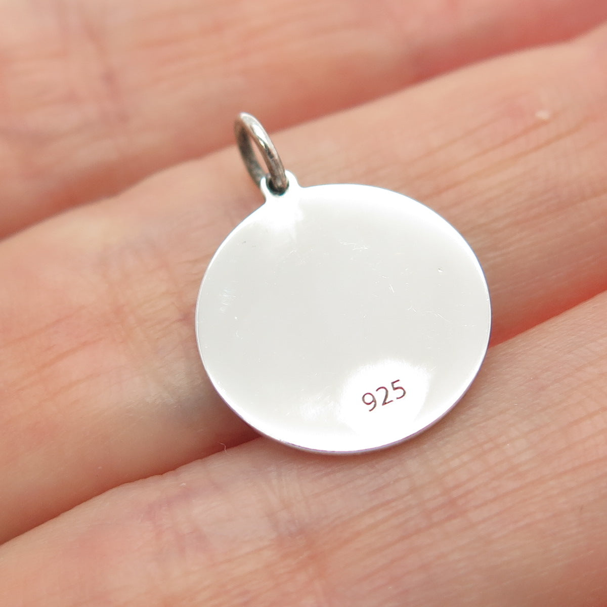 925 Sterling Silver Blue Enamel Male Symbol Round Tag Minimalist Charm Pendant