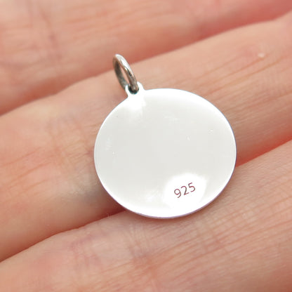 925 Sterling Silver Blue Enamel Male Symbol Round Tag Minimalist Charm Pendant