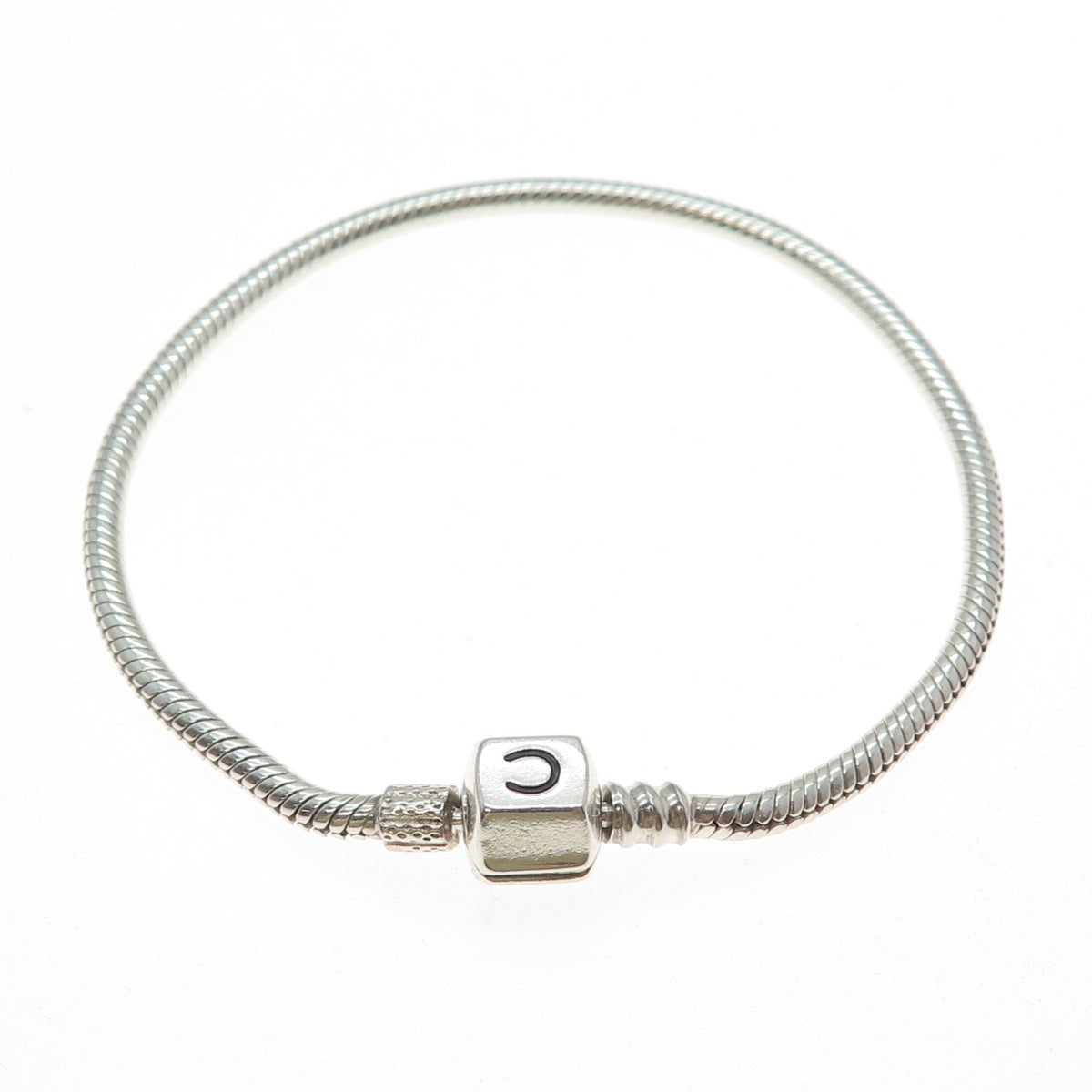 CHAMILIA 925 Sterling Silver Letter C Clip Bead Snake Link Bracelet 7.25"