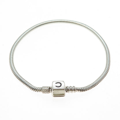 CHAMILIA 925 Sterling Silver Letter C Clip Bead Snake Link Bracelet 7.25"