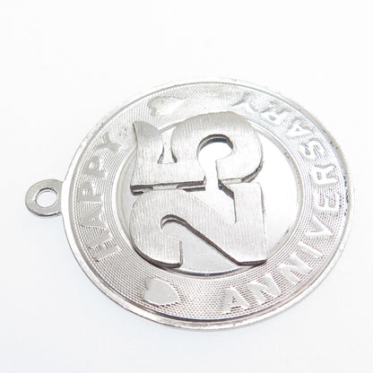 925 Sterling Silver Vintage M&M Happy 25th Anniversary Charm Pendant