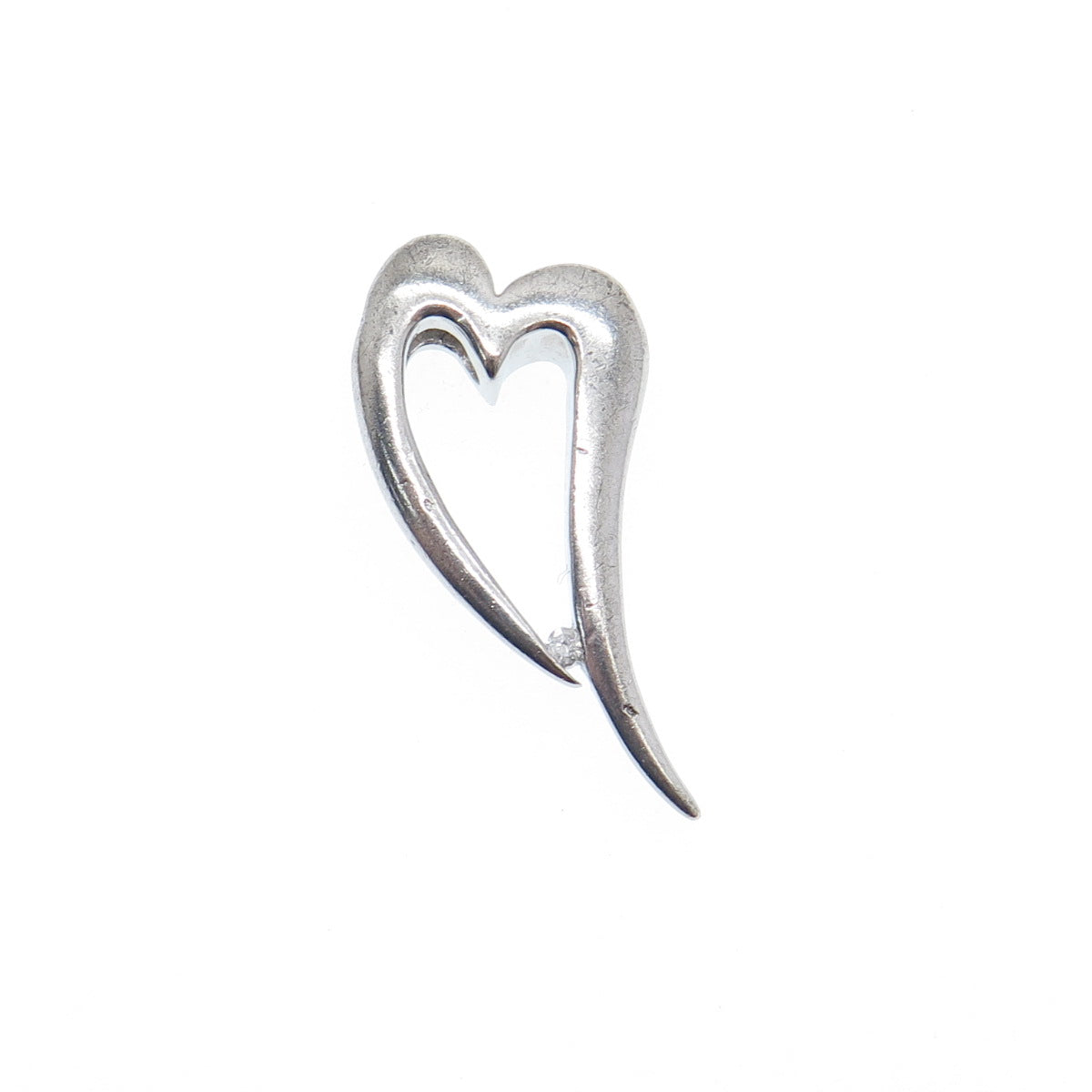 925 Sterling Silver Real Round-Cut Diamond Accent Open Heart Slide Pendant