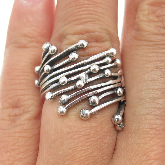 925 Sterling Silver Vintage Modernist Firework Ring Size 5.75