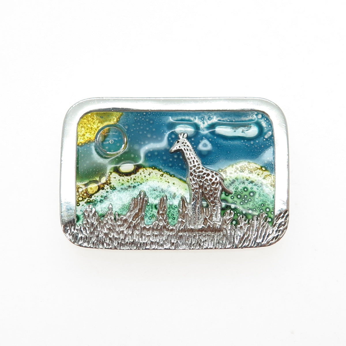 925 Sterling Silver Vintage Mexico Murano Glass Giraffe Safari Pin Brooch
