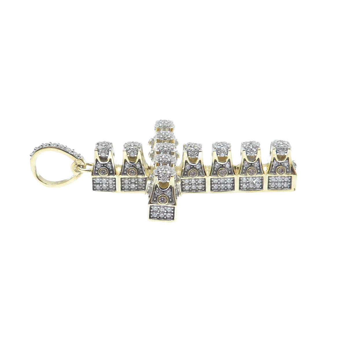 925 Sterling Silver Gold Plated Round-Cut Shaped C Z Cross Pendant