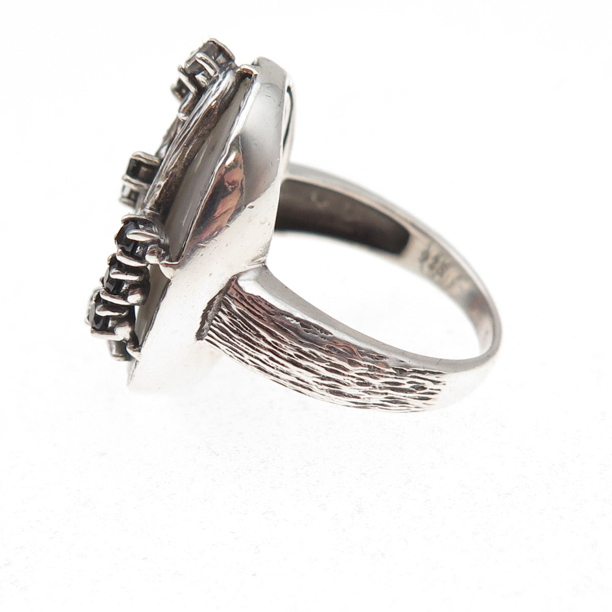 Clyde Duneier Sterling Silver Vintage Real Topaz Spinel & MOP Love Ring Size 8.5