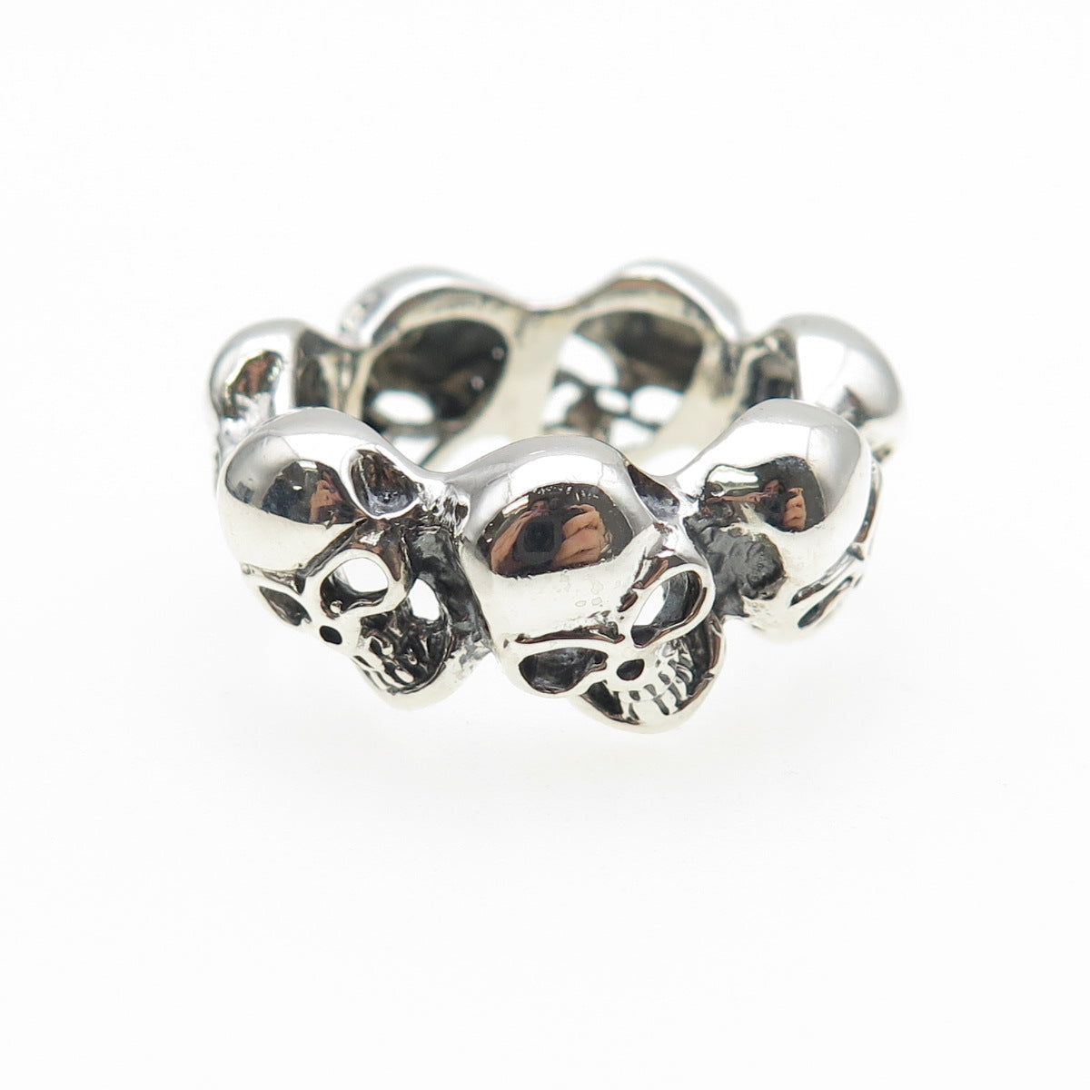 925 Sterling Silver Vintage Skull Oxidized Biker Ring Size 8.75