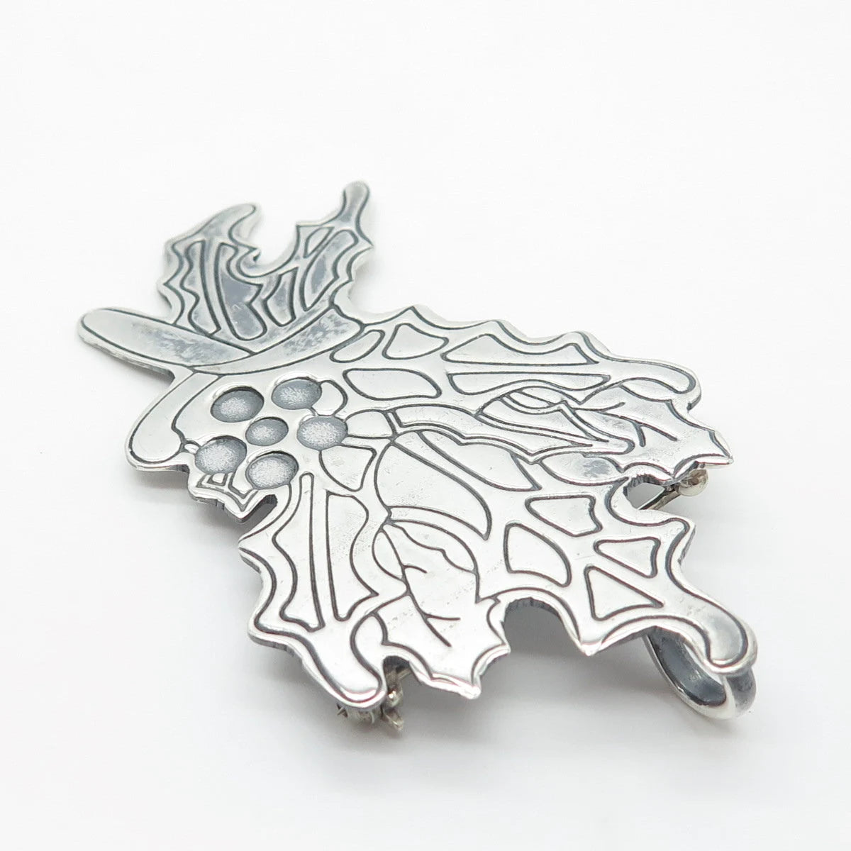 925 Sterling Silver Vintage Etched Floral Pin Brooch / Pendant