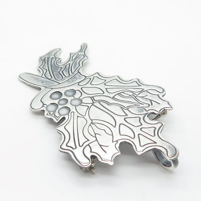 925 Sterling Silver Vintage Etched Floral Pin Brooch / Pendant