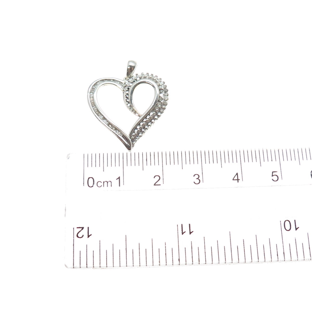 SUN 925 Sterling Silver Real Round & Tapered Baguette-Cut Diamond Heart Pendant