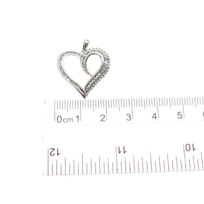 SUN 925 Sterling Silver Real Round & Tapered Baguette-Cut Diamond Heart Pendant