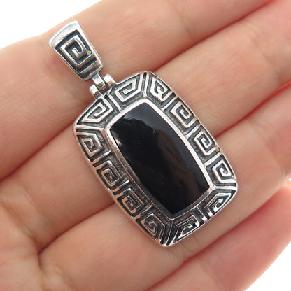 CFJ Collins Fine 925 Sterling Silver Vintage Real Black Onyx Greek Maze Pendant