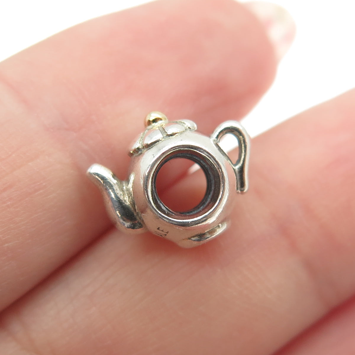 PANDORA 14K Gold & 925 Sterling Silver Vintage Teapot Bead Charm