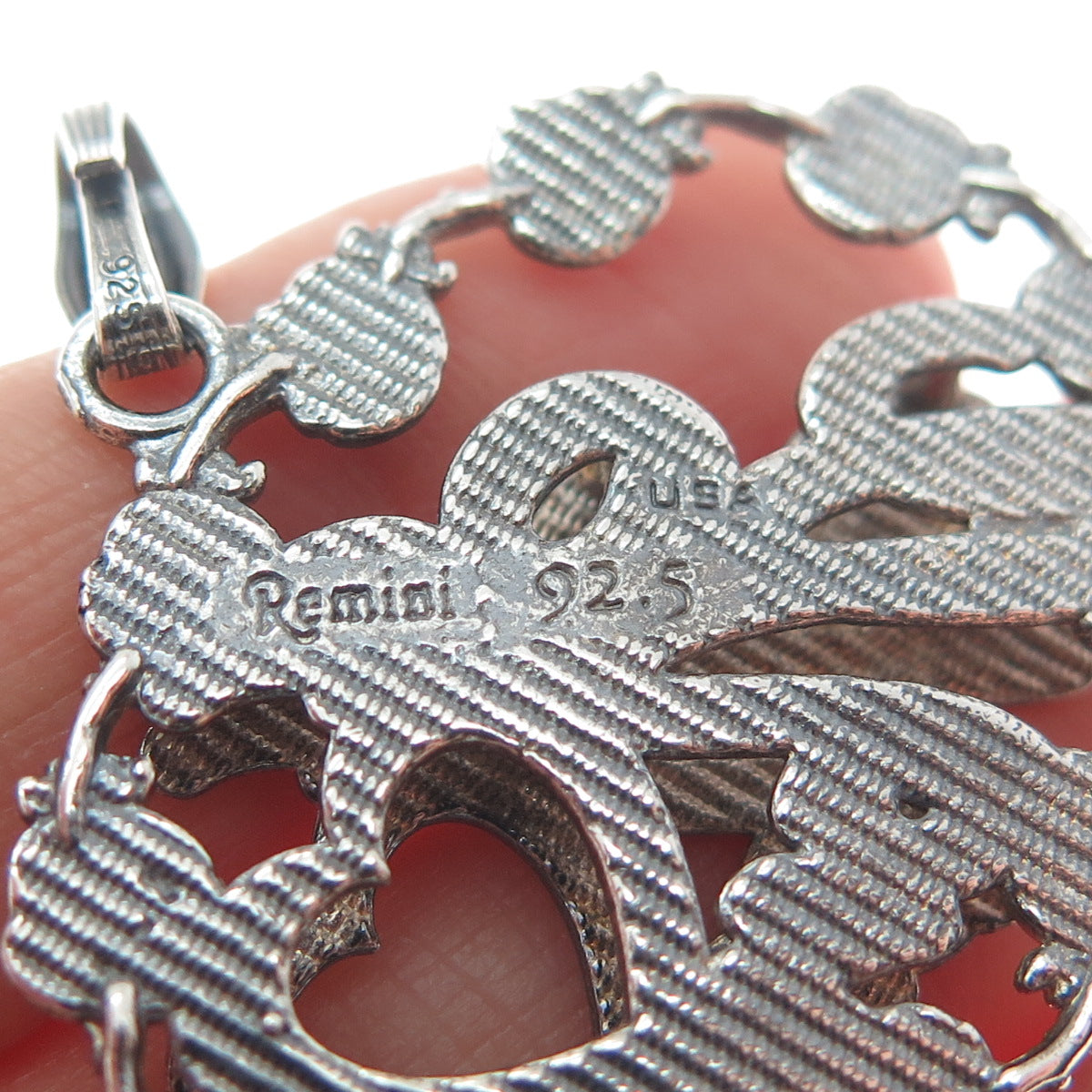 REMINI 925 Sterling Silver Vintage I Love Mom Rose Flower Oxidized Pendant