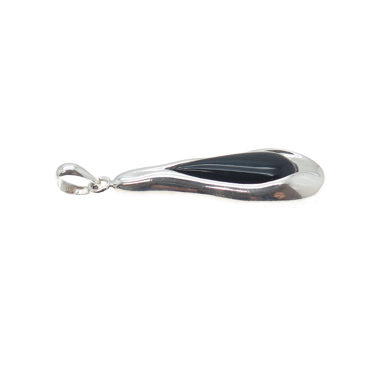 BARSE 925 Sterling Silver Vintage Real Black Onyx Modernist Teardrop Pendant