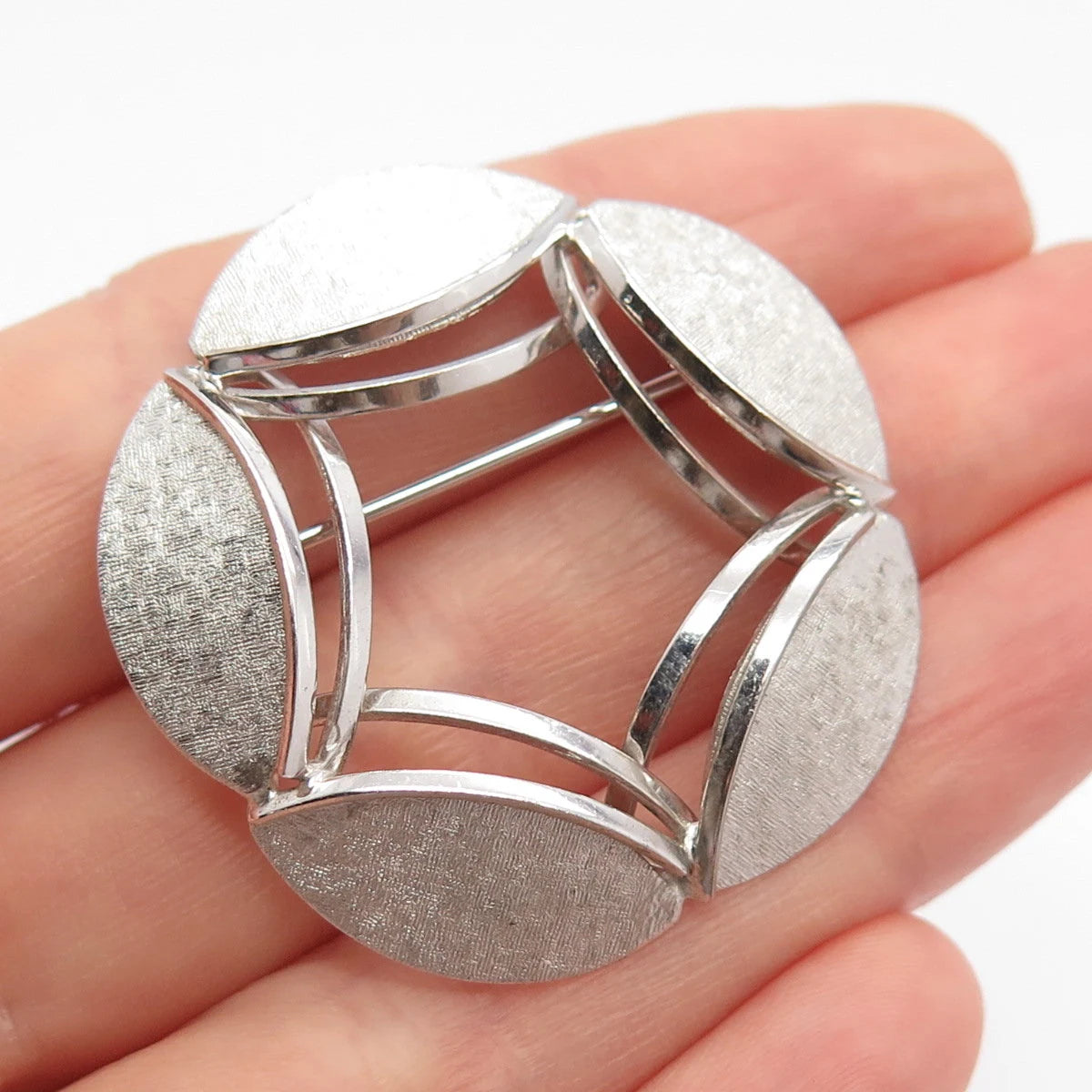 925 Sterling Silver Vintage A&Z Textured Pin Brooch