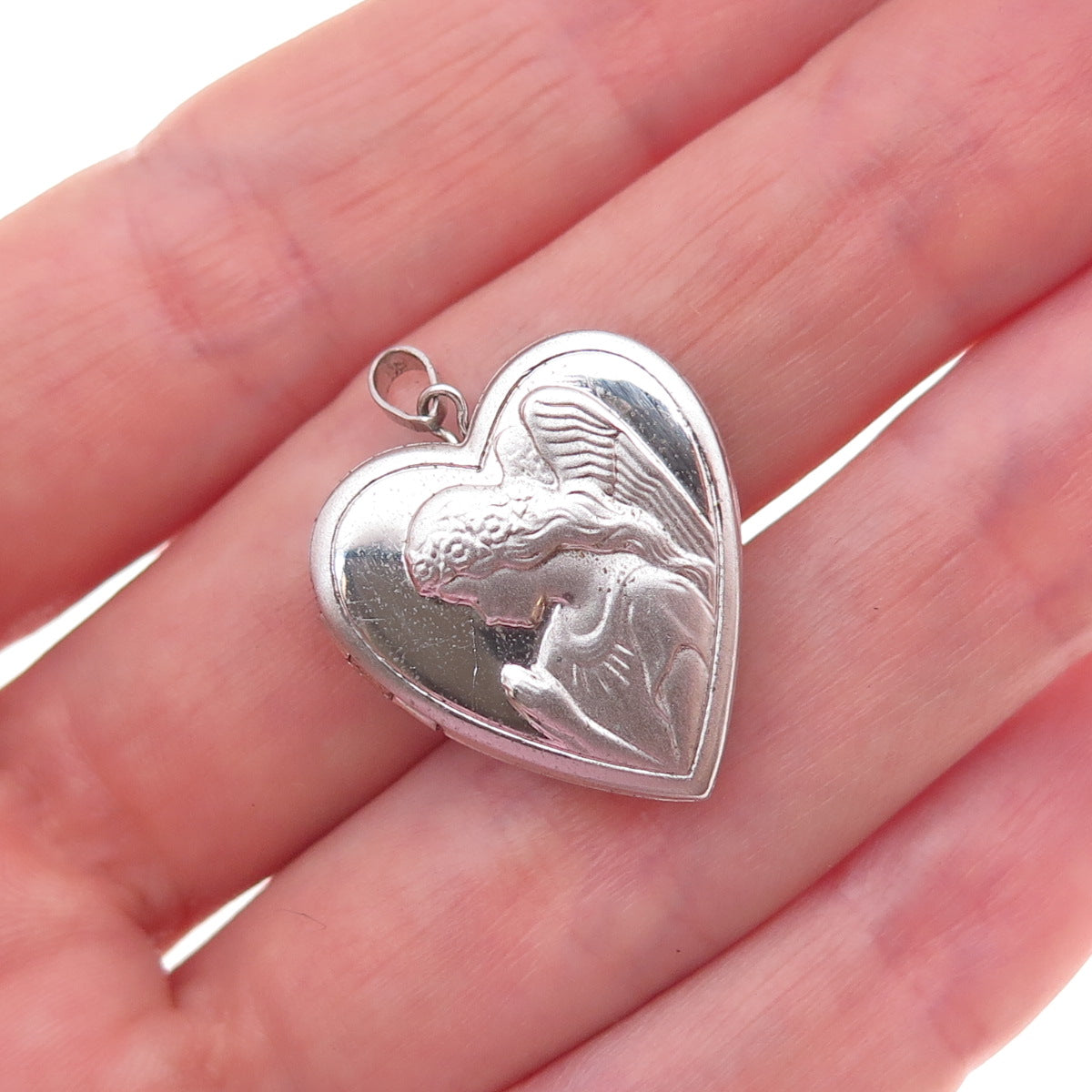Tru-Kay 925 Sterling Silver Vintage Angel Heart Locket Charm Pendant