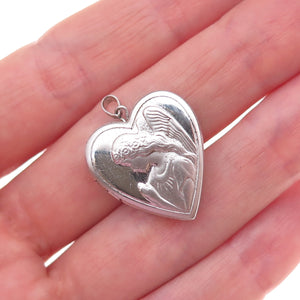 Tru-Kay 925 Sterling Silver Vintage Angel Heart Locket Charm Pendant