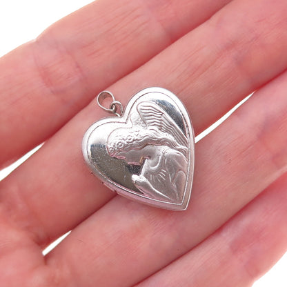 Tru-Kay 925 Sterling Silver Vintage Angel Heart Locket Charm Pendant