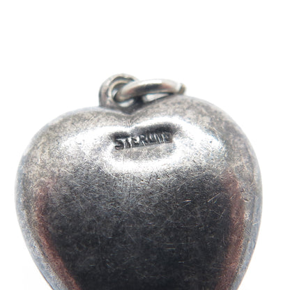 925 Sterling Silver Antique Art Deco Chatelaine Heart Minimalist Charm Pendant