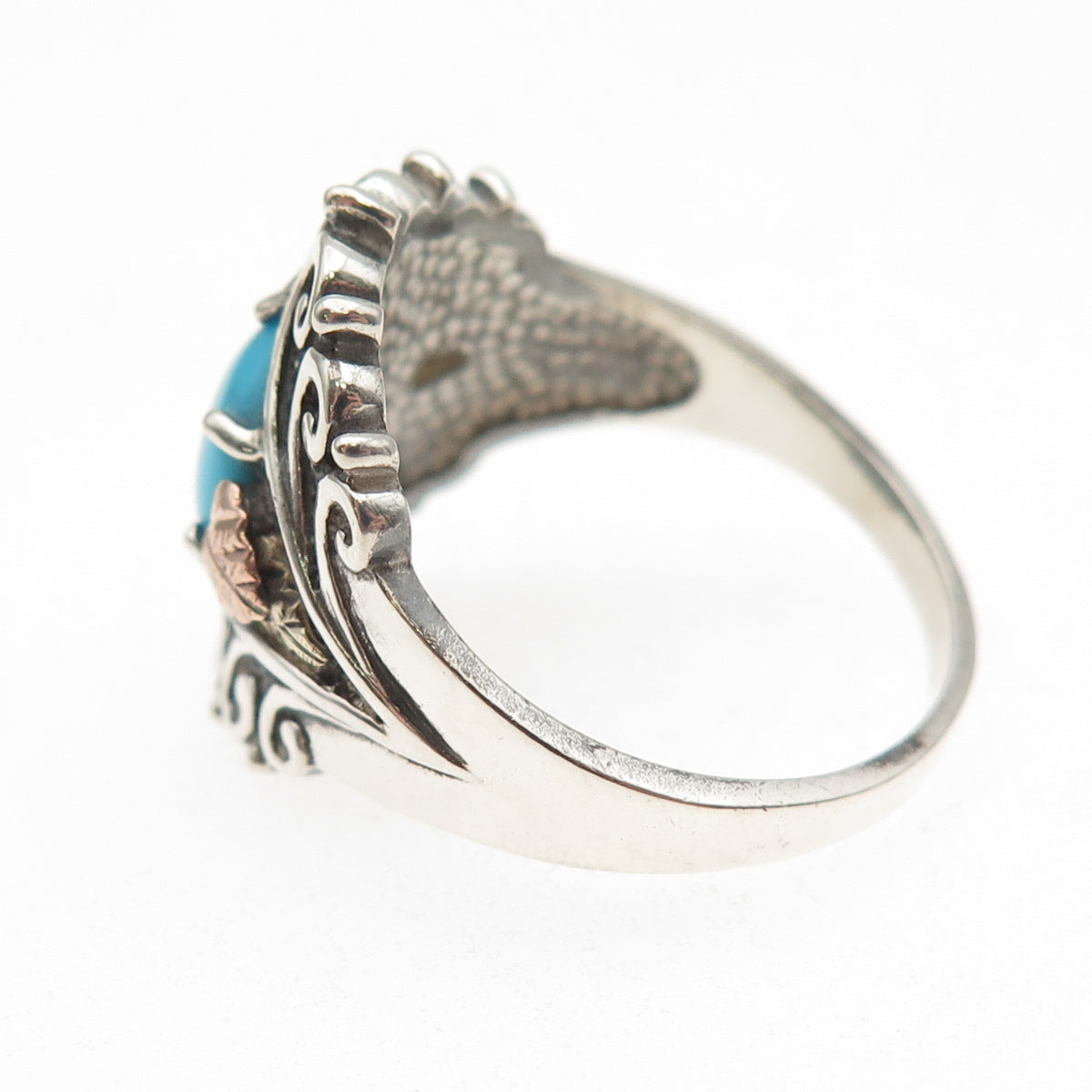 Coleman Co. 925 Sterling Silver 12K Gold Vintage Real Turquoise Ring Size 11.25