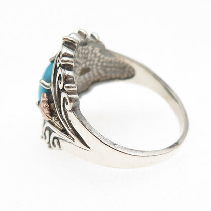 Coleman Co. 925 Sterling Silver 12K Gold Vintage Real Turquoise Ring Size 11.25