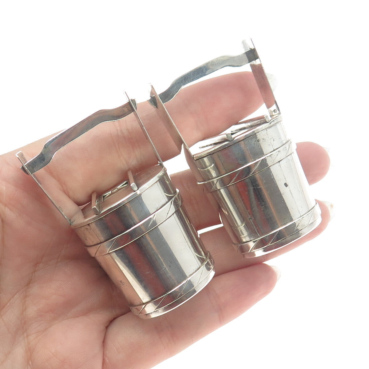 950 Silver Antique Japan Water Bucket SET of 2 Salt & Pepper Shakers