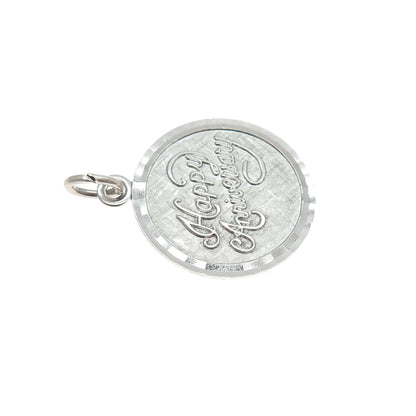 LAMODE 925 Sterling Silver Vintage Happy Anniversary Round Tag Charm Pendant