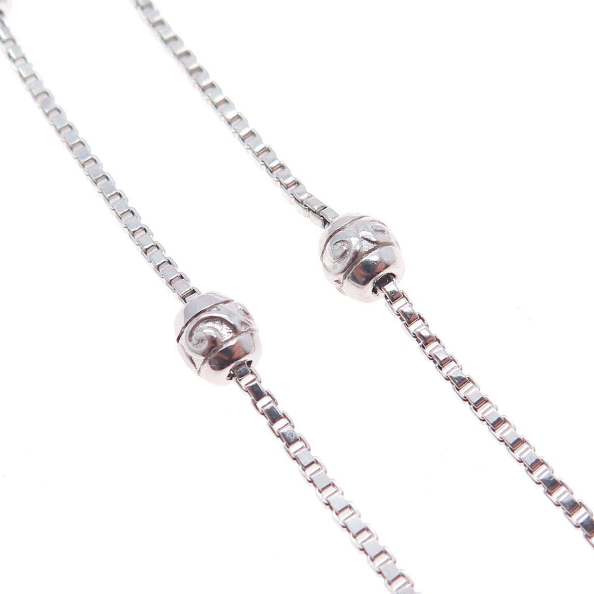 DASAN 925 Sterling Real Diamond Heart Bead By The Yard Box Chain Necklace 18-20"