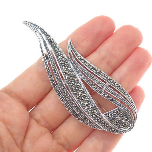 JUDITH JACK 925 Sterling Silver Vintage Real Marcasite Modernist Pin Brooch