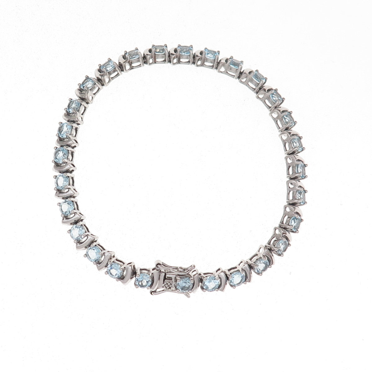 925 Sterling Silver Real Round-Cut Blue Topaz Bracelet 7.5"