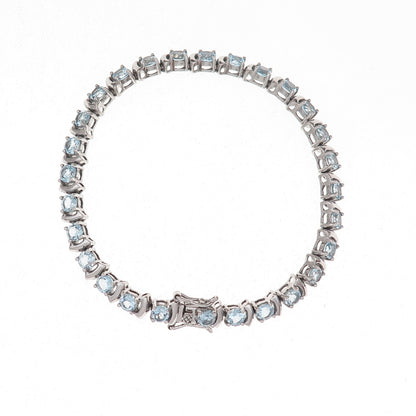 925 Sterling Silver Real Round-Cut Blue Topaz Bracelet 7.5"