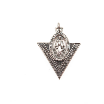 925 Sterling Silver Antique WWII St Mary Queen of Victory Oxidized Charm Pendant