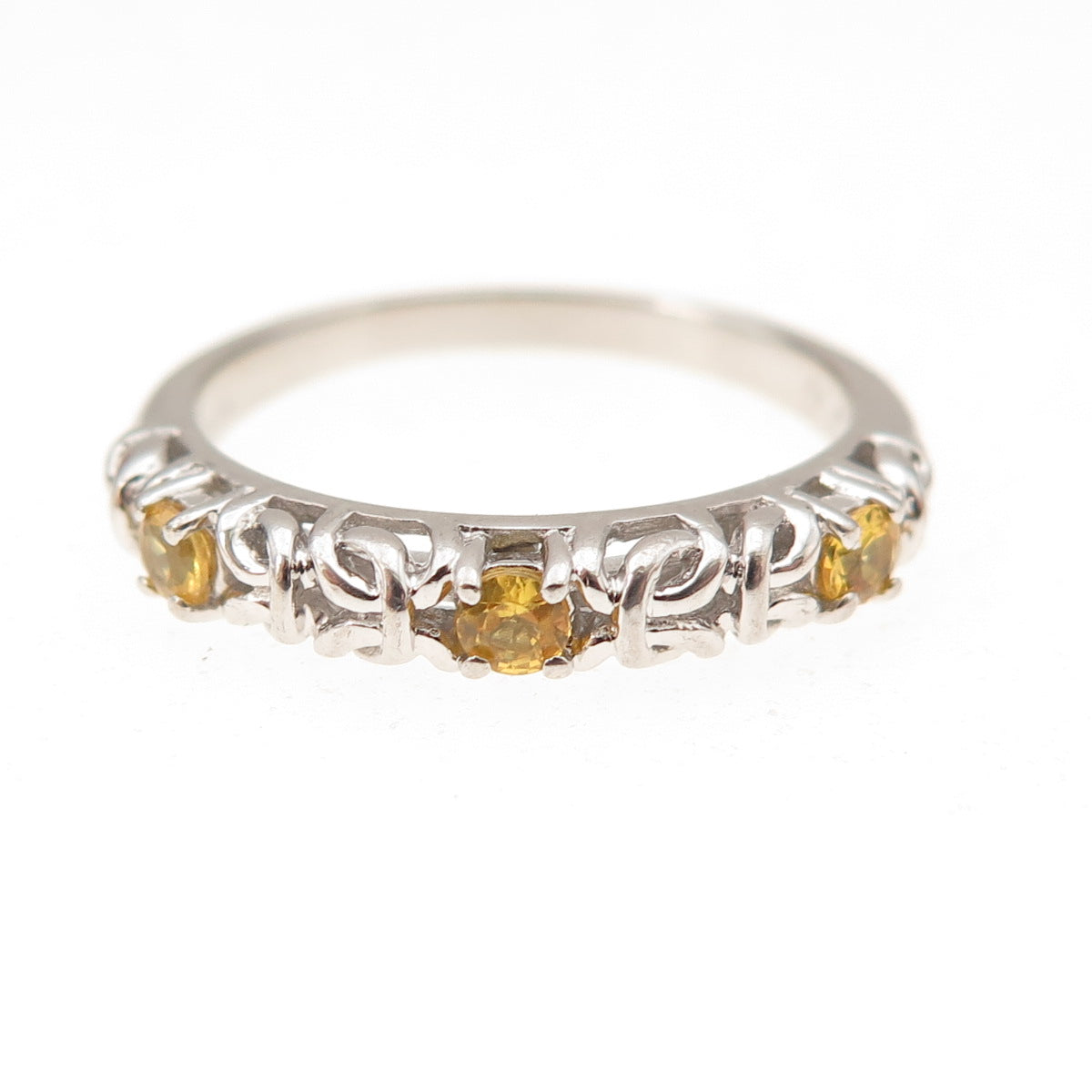 925 Sterling Silver Vintage Real Yellow Sapphire Byzantine Band Ring Size 6.75