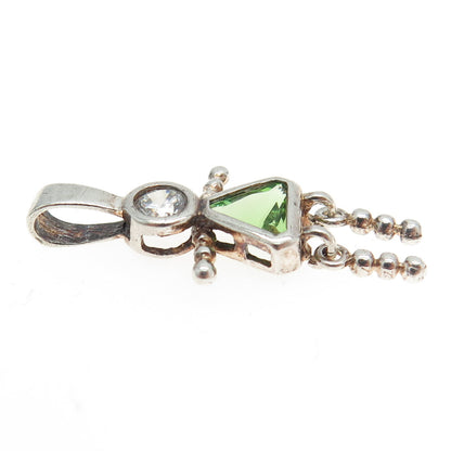 925 Sterling Silver Vintage White & Green C Z August Birthstone Girl Pendant