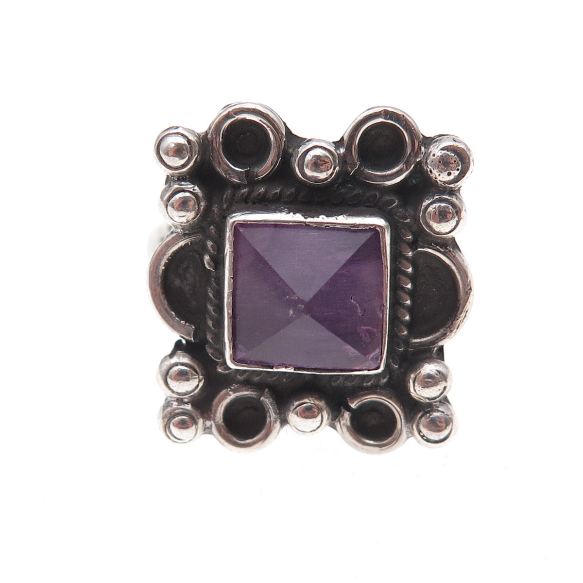 925 Sterling Silver Vintage Mexico Real Amethyst Oxidized Ring Size 6.75