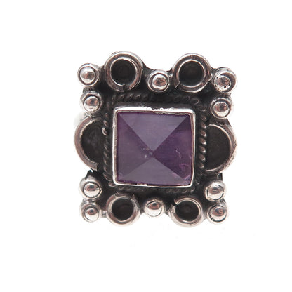 925 Sterling Silver Vintage Mexico Real Amethyst Oxidized Ring Size 6.75