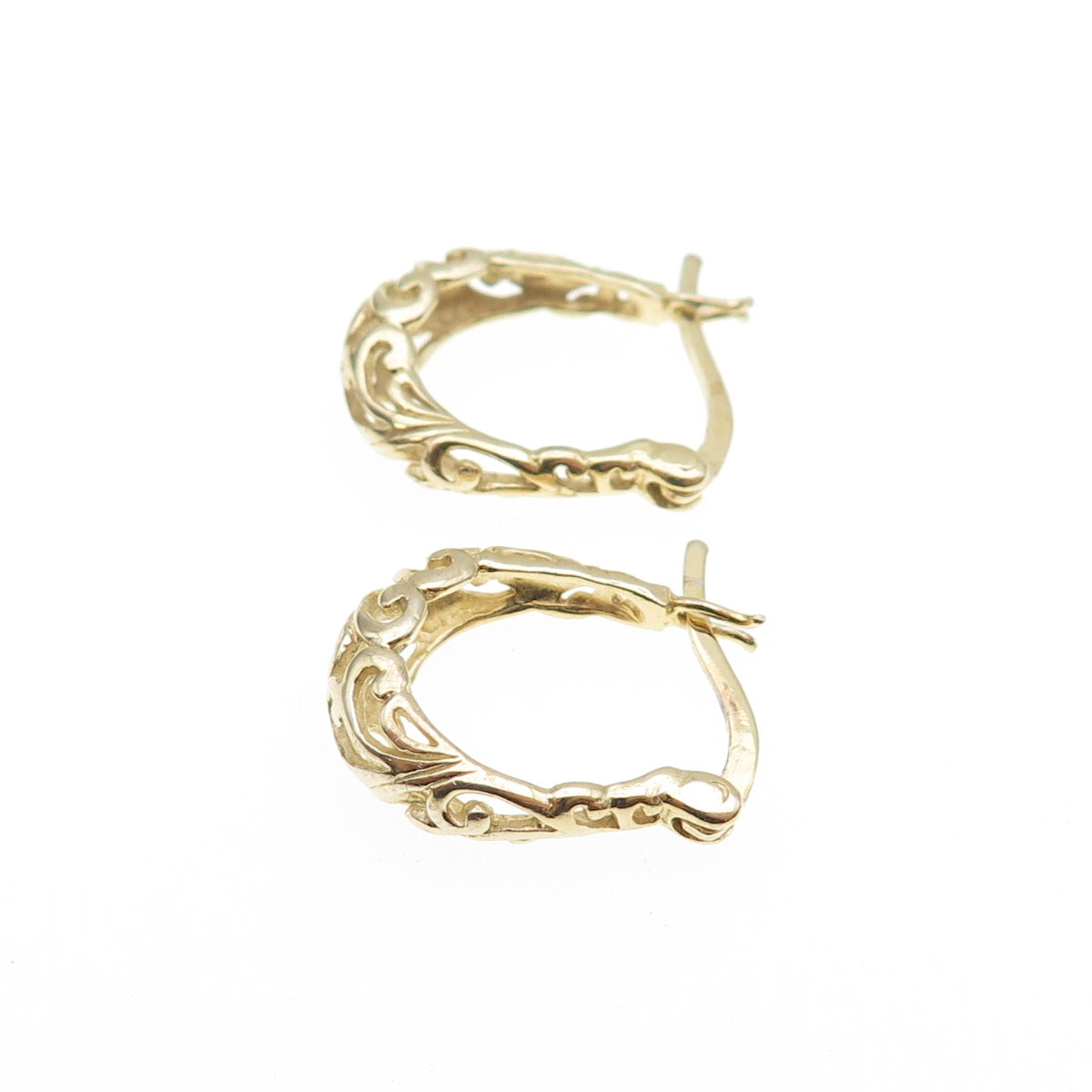 925 Sterling Silver Gold Plated Ornate Hoop Earrings