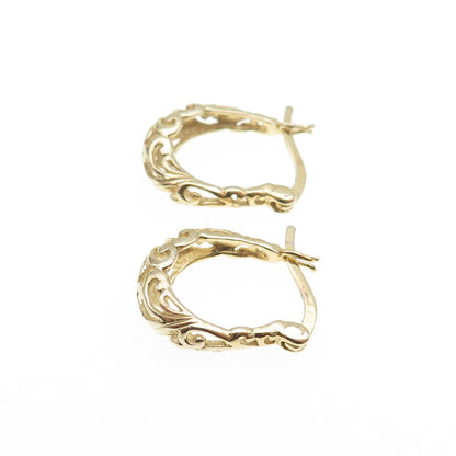 925 Sterling Silver Gold Plated Ornate Hoop Earrings
