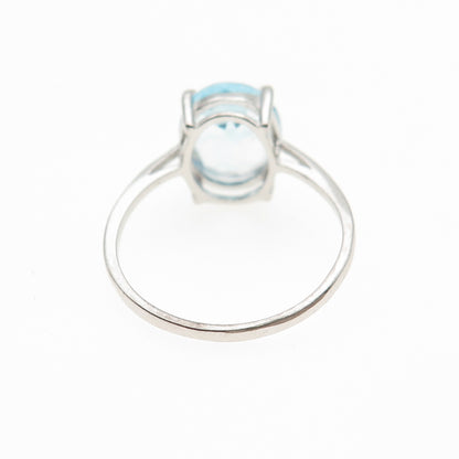 925 Sterling Silver Real Oval-Cut Blue Topaz Ring Size 7.25