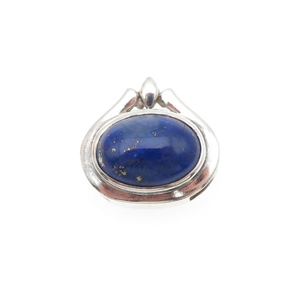 925 Sterling Silver Vintage Real Lapis Lazuli Modernist Slide Charm Pendant