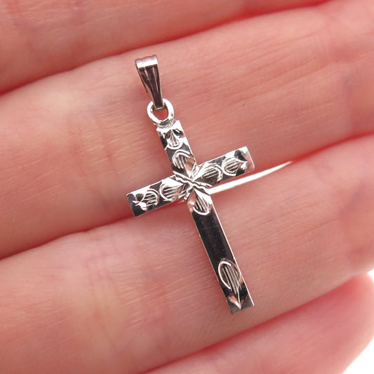 925 Sterling Silver Vintage Floral Cross Religious Charm Pendant