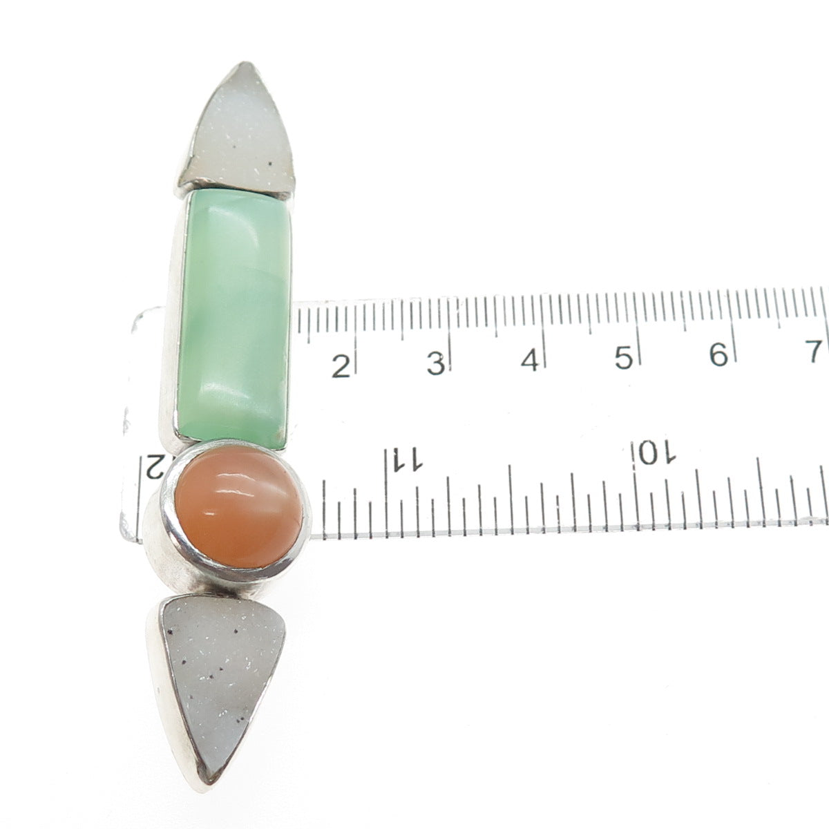 JODIE ARAGONA 925 Sterling Vintage Real Druzy & Optic Fiber Cat's Eye Pin Brooch