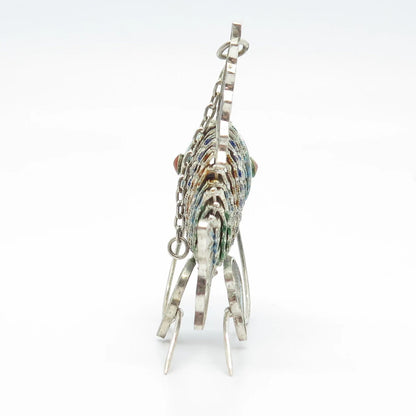 925 Sterling Silver Antique Enamel Chinese Koi Fish Articulated Chatelaine Fob