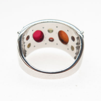 925 Sterling Silver Real Multi-Color Opal Red Garnet & Citrine Ring Size 7.25