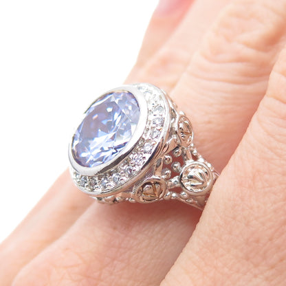 925 Sterling Silver Round-Cut Lavender & White C Z Ring Size 7.75