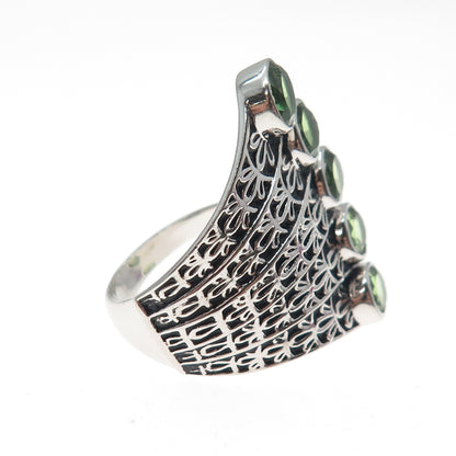 SAJEN 925 Sterling Silver Vintage Real Peridot Oxidized Wing Overlap Ring Size 7