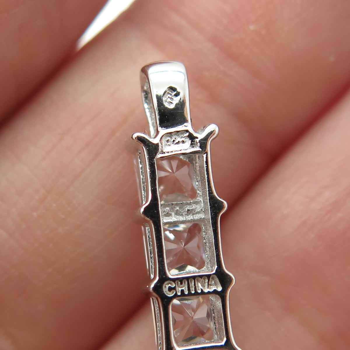 925 Sterling Silver Princess-Cut C Z Bar Minimalist Pendant