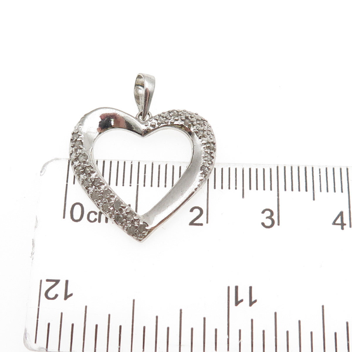 CHARLES WINSTON 925 Sterling Silver Real Round-Cut Diamond Heart Charm Pendant