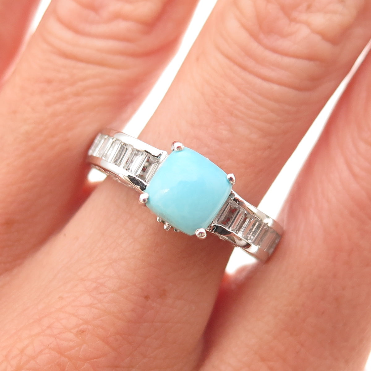 Chuck Clemency 925 Sterling Real Turquoise White Topaz & Peridot Ring Size 8